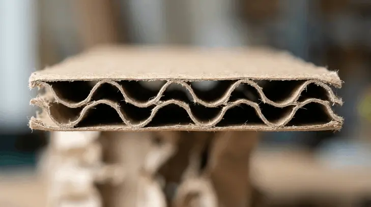 Close up of corrugated flute layers used in mailer boxes